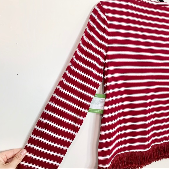 NWT Kate Spade Red White Stripe Fringe Knit Top - Picture 10 of 14